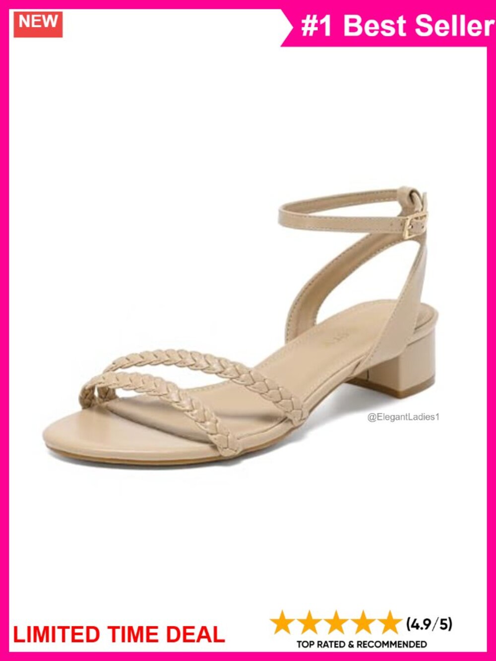 Faux Leather Ankle Strap Open Toe Block Heel Dress Sandals